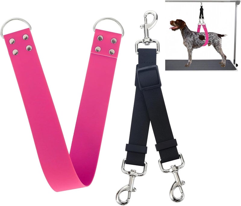 DISCPETSEC Dog Grooming Belly Band - Pet Grooming Belly Straps Pink Groomer Belly Support 2" Wide Waterproof Strong PVC Dogs Loop with Adjustable Connector Groom Restraint for Pets Bathing Salon (Pink-Short) - Image 1